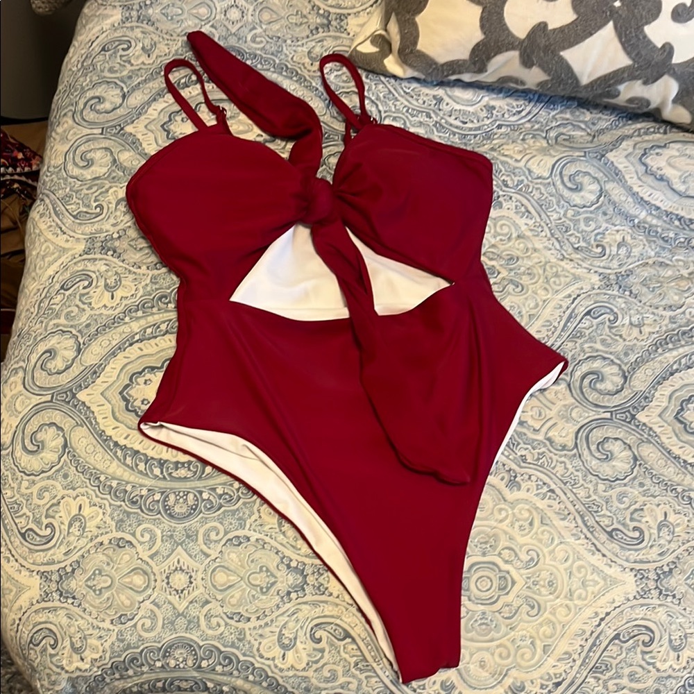 Red One-Piece Swimsuit with knot Detail